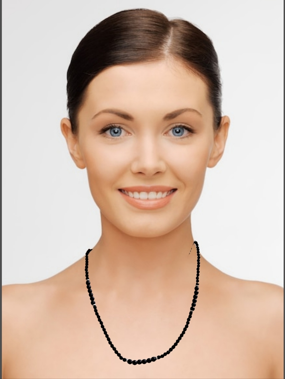Robert Rose ~~ Faceted Black Spinel Glass Long Beaded Necklace